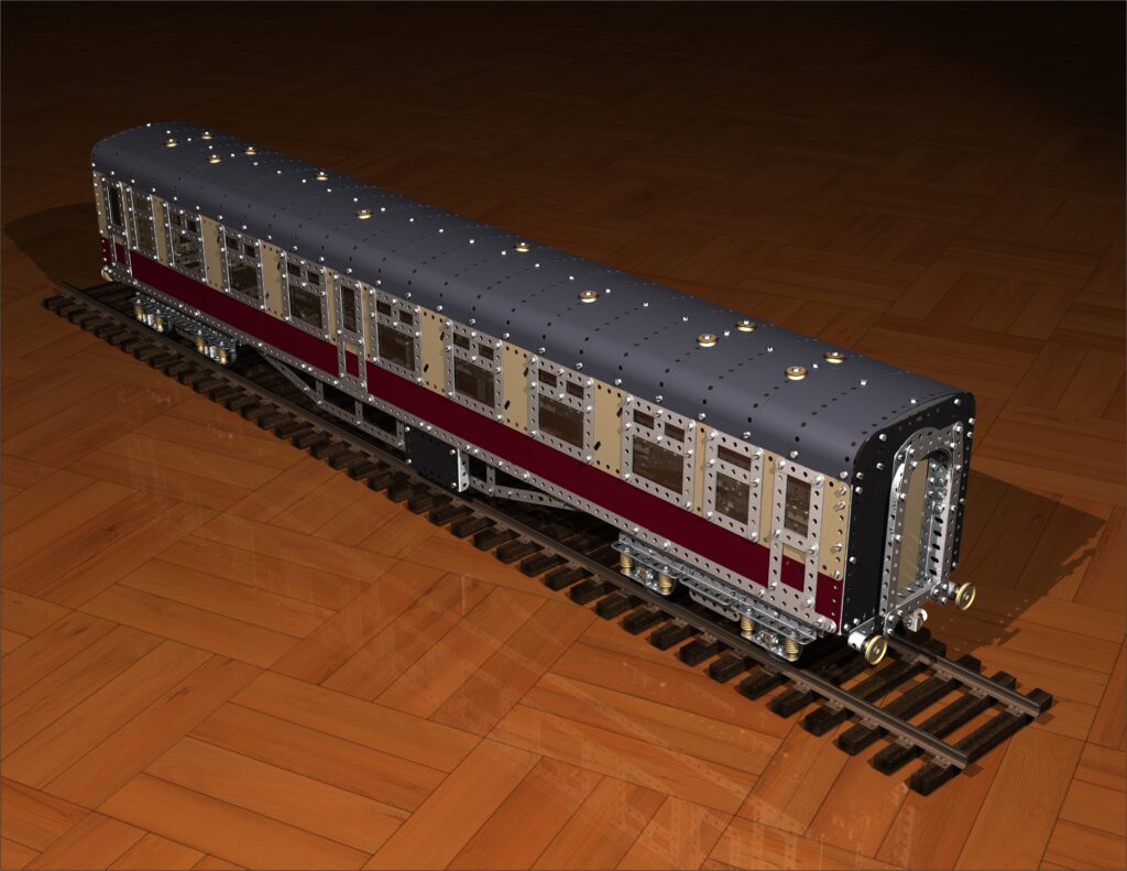 CAD render of Meccano British Railways Mark 1 passenger carriage