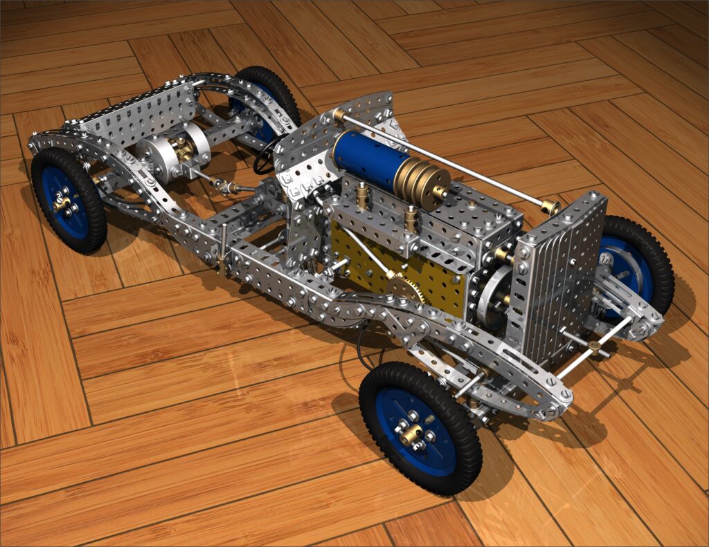 CAD render of Meccano 1933 Bentley car chassis