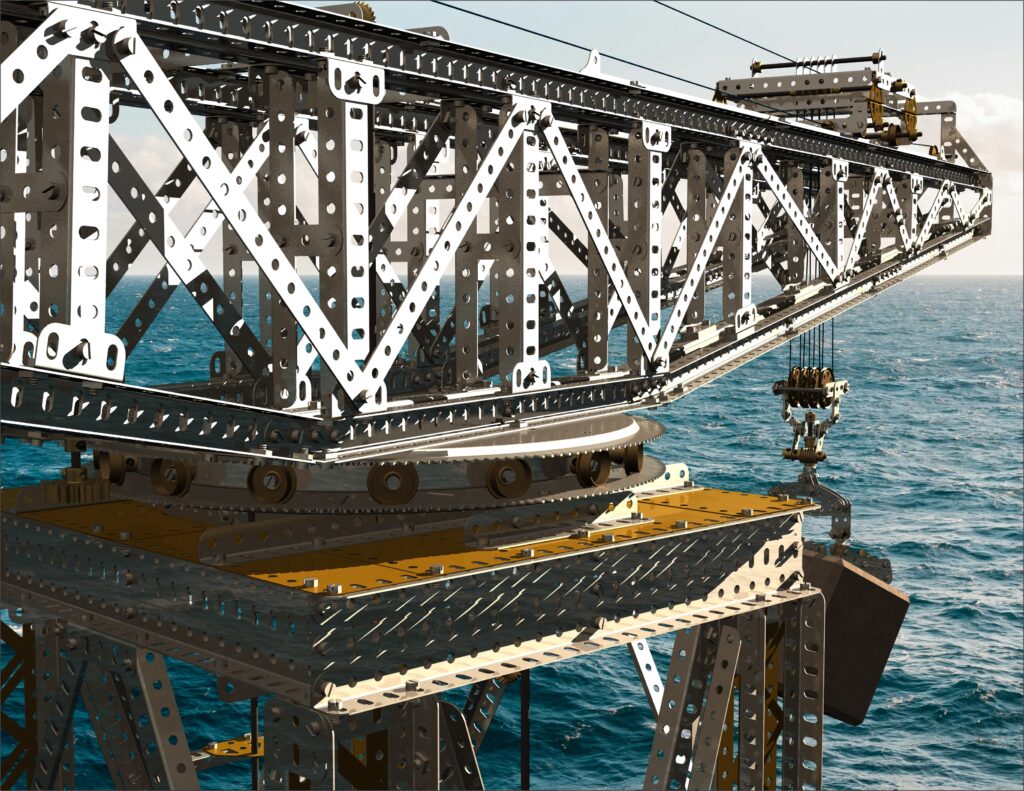 CAD render of Meccano giant block-setting crane
