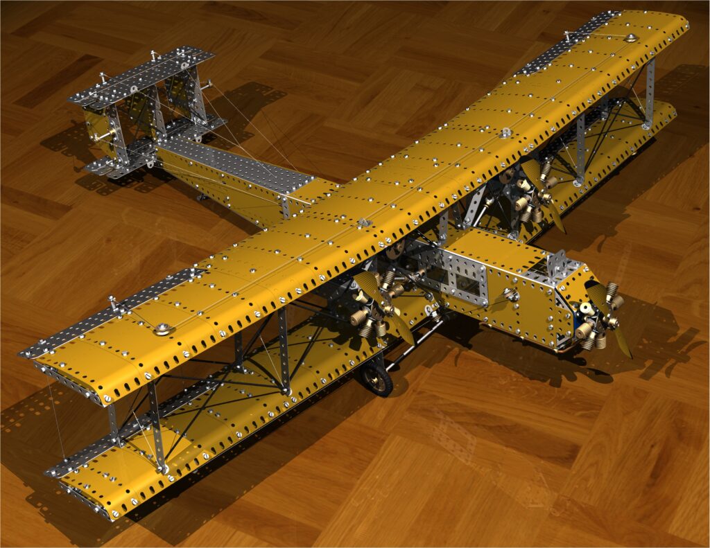 CAD render of Meccano Argosy Mk1 three-engine biplane