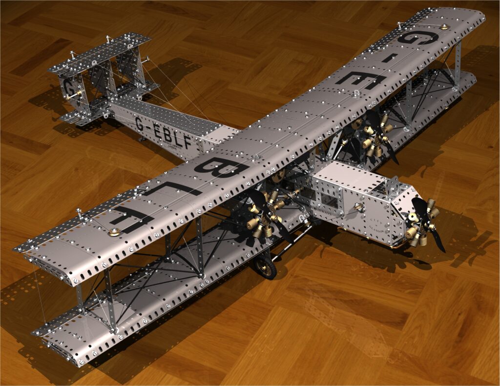 CAD render of Meccano Argosy Mk1 three-engine biplane