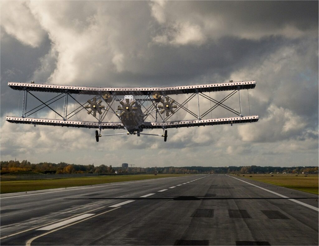 CAD render of Meccano Argosy Mk1 three-engine biplane