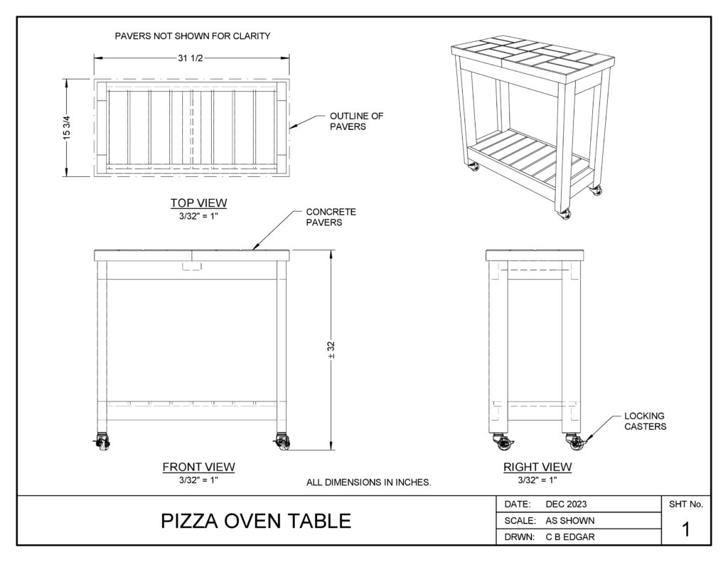 Drawing of pizza oven table