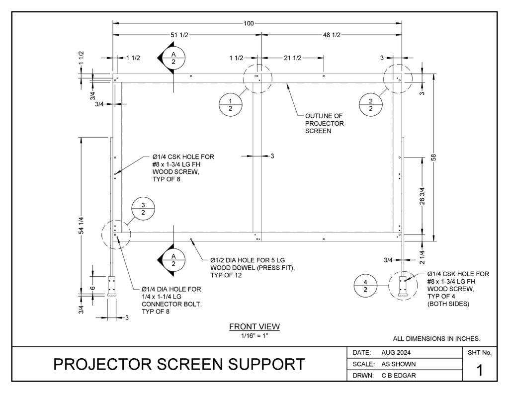 Drawing of projector screen support