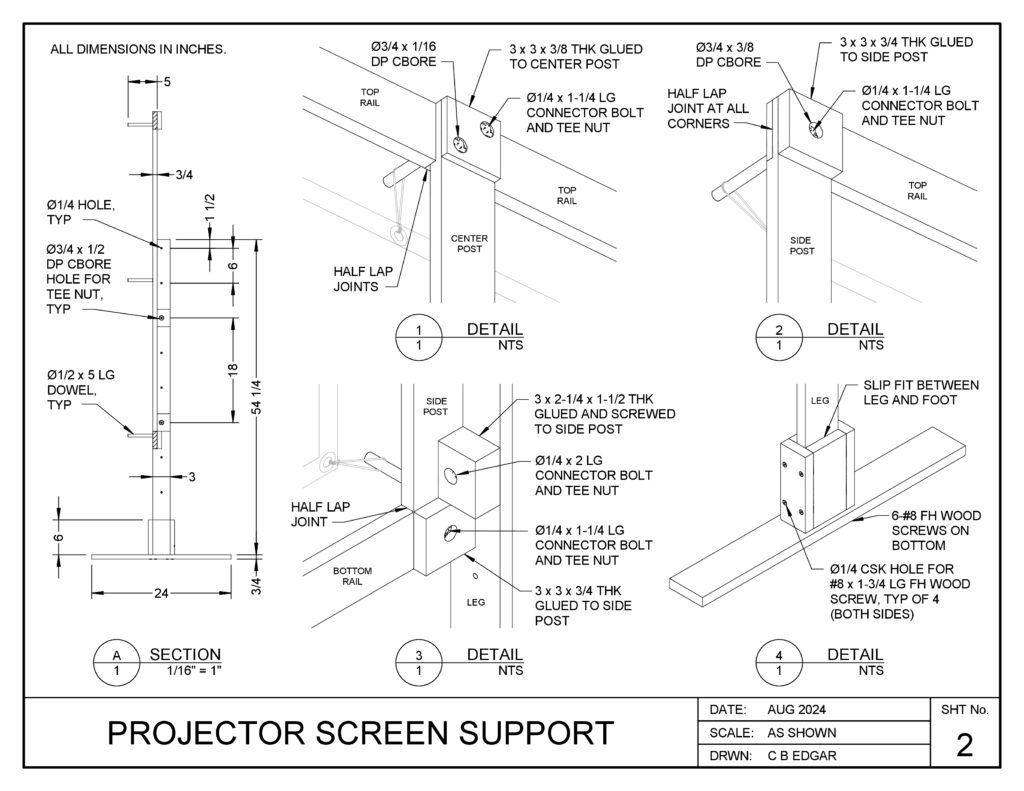 Drawing of projector screen support