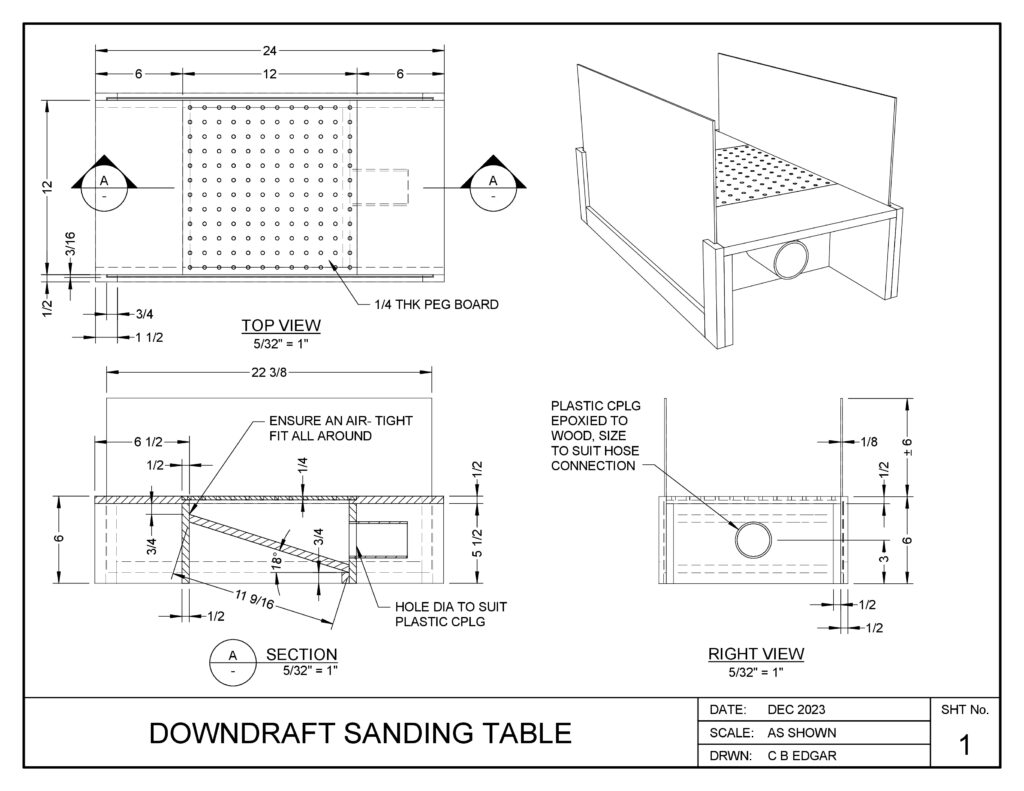 Drawing of downdraft sanding table