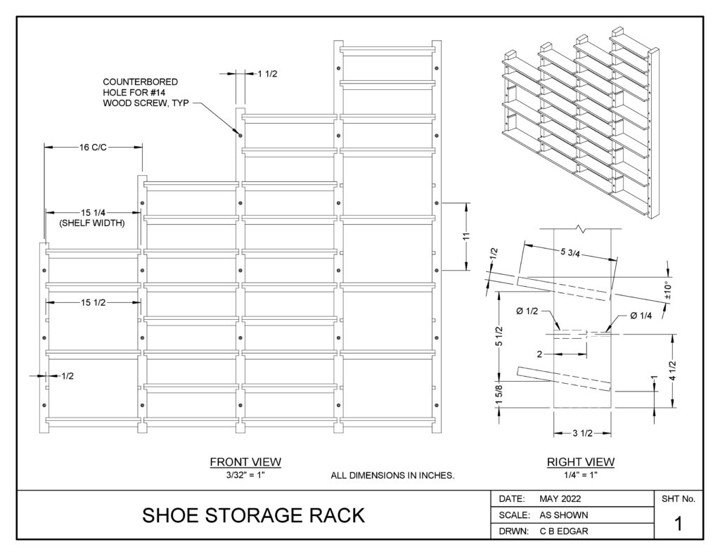 Drawing of shoe storage rack