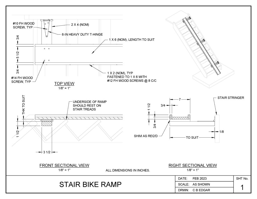 Drawing of stair bicycle ramp